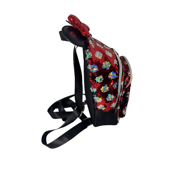 Disney Parks Minnie Mouse Reversible Sequined Mini Backpack RED/BLACK Silver Dot main image 11